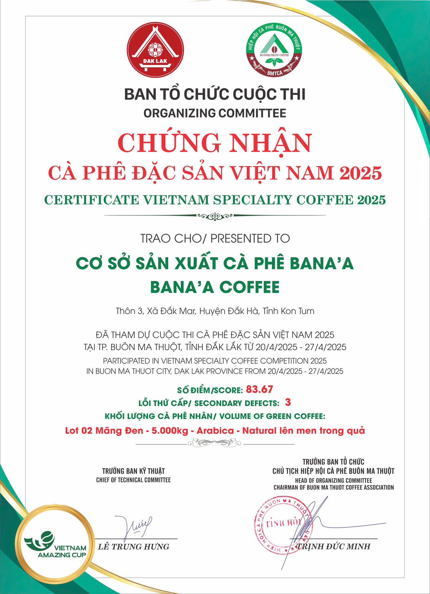 Vietnam Specialty Coffee 2025 - Arabica 83.67